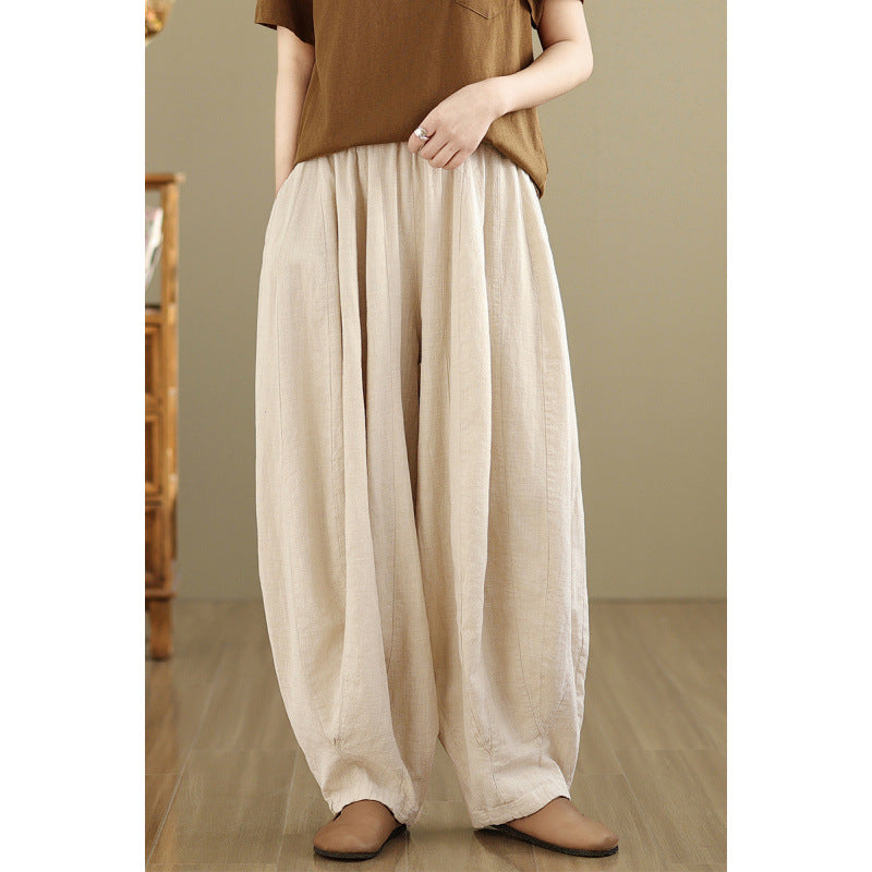 Women's Wide Leg Cotton Linen Pants With Pockets