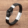 Stone Ring Leather Bracelet with Magnetic Clasp