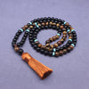 Black Agate and Tiger Eye Mala Necklace Set with Tassel