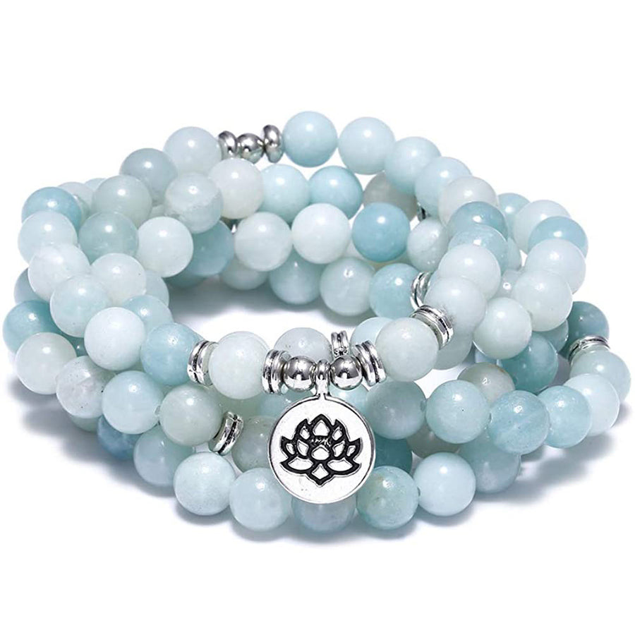 108 Mala Beads Bracelet Aquamarine Amazonite Red Agate Tiger Eye