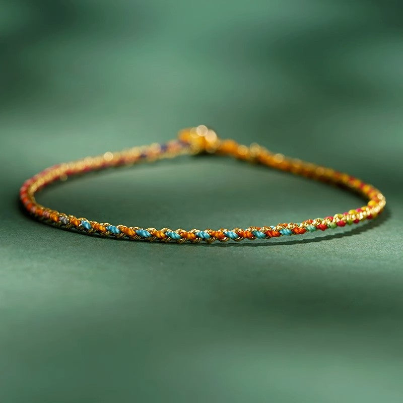 Colorful Rope Coin Bead Extra Thin Braided Bracelet