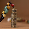 Brass Mantra Cylinder Necklace with Beaded Cord