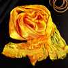 Yellow silk Tibetan khata scarf with fringe details