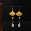 Handmade Ginkgo Leaf Dangle Earrings, Yellow Velvet Flower Design