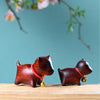 Carved Wood Cat Figurine with Bell - Cute Animal Desk Decoration