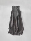 Cotton Linen Plaid Midi Dress Sleeveless Casual