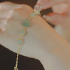 Rose Flower Imitation Jade Chain Bracelet, Gold-Tone Copper