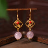 Enamel and Natural Crystal Drop Earrings, Chinese Style
