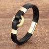 Stone Ring Leather Bracelet with Magnetic Clasp