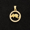 Gold-tone round pendant featuring a Chinese zodiac animal inside a circle of stones