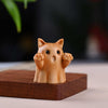 Carved Wood Cat Figurine, Winking and Surprised Animal Decor