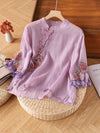Women's Cotton Embroidery Floral Shirt with Frog Buttons