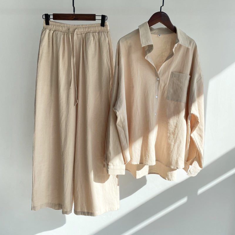 Women's Cotton Linen Meditation Set Long Sleeve Shirt Pants