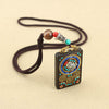 Tibetan Thangka Pendant Necklace, Ebony Wood Rope