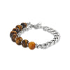 Double-sided bracelet with brown tiger eye stones and a silver chain link