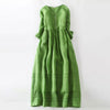 Cotton Linen Midi Dress with Half Sleeves