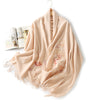 Embroidered Wool Shawl with Tassels, Winter Scarf Wrap