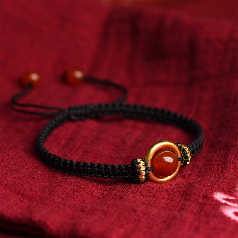 Red Agate Bead Peace Buckle Calm Rope Bracelet