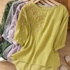 Retro Embroidery Floral Pattern Short Sleeve Crew Neck Women's Shirt