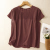 Women's Short Sleeve Shirt Summer Pure Color Ruffled Pleated Design