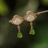 Sterling Silver Fan Shaped Jade Drop Earrings
