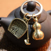 Brass Gourd Keychain with Five Emperor Coins, Feng Shui Decoration