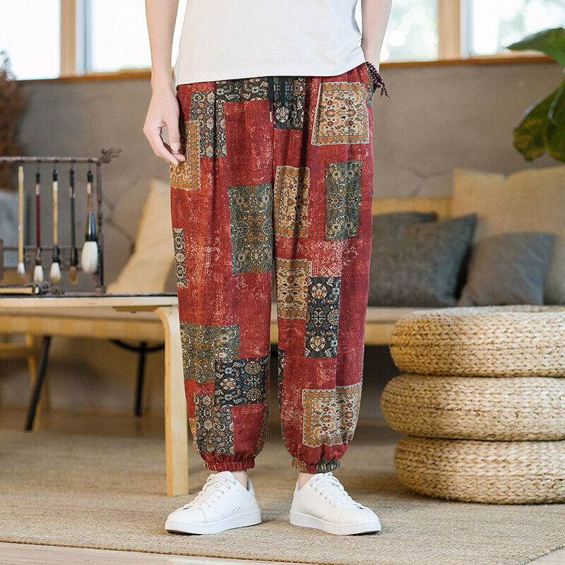 Men's Harem Pants, Cotton Patchwork Trousers