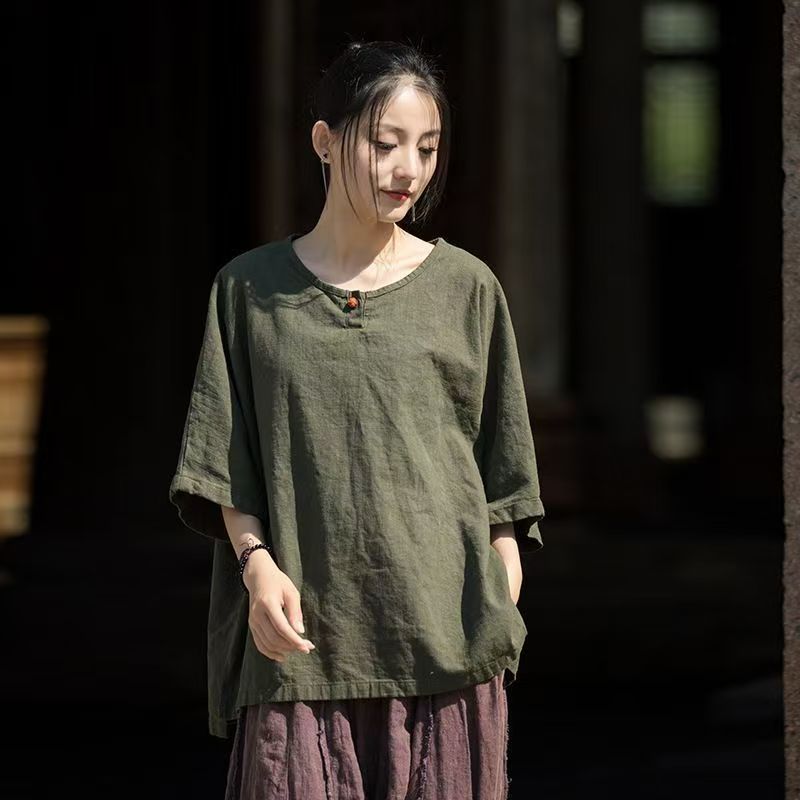 Women's Half Sleeve Linen Look T-shirt Tee