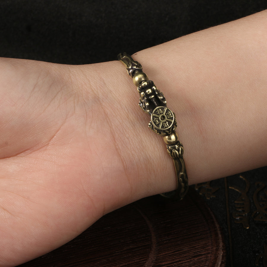 Brass Pixiu Cuff Bracelet with Wealth Charm