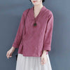 Women's Long Sleeve Cotton Linen Zen Shirt with Frog Buttons