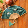 Chinese Style Bamboo Folding Fan with Silk Leaf and Tassel