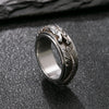 Rotatable Stainless Steel Ring with Carved Motifs