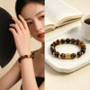 Tiger Eye and Black Obsidian Stone Bead Bracelet
