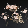 Handmade Floral Hair Comb and Pin Set with Clear Quartz
