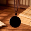 Natural Black Obsidian Round Pendant Necklace