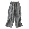 Blue checkered wide leg cotton linen pants for women