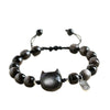 Silver Sheen Obsidian Cat Bracelet with Woven Cord