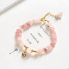 Pink strawberry quartz chip bead bracelet with gold chain and heart charm