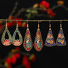 Cloisonné Flower Drop Earrings, Vintage Alloy Dangle