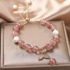 Strawberry Quartz Love Maple Leaf Charm Double Wrap Bracelet