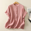 Women's Cotton Linen Short Sleeve Shirt Plain Summer Top