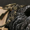 Antique brass open cuff bracelet with Pixiu charm on wrist