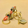 Brass Gourd Keychain with Five Emperor Coins, Feng Shui Decoration