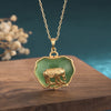 Jade Elephant Necklace Pendant Gold Tone