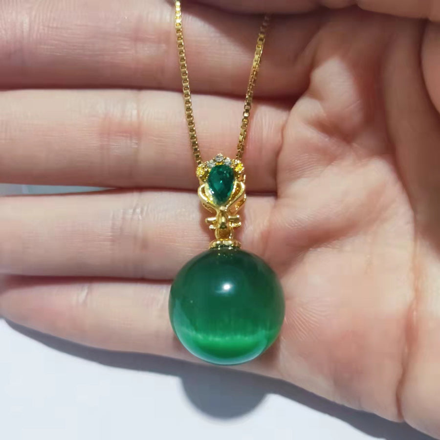 Cat's Eye Round Ball Pendant Necklace Charm