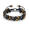 Tiger Eye Black Agate Evil Eye Double Row Bracelet