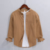 Men's Linen Cotton Long Sleeve Stand Collar Casual Shirt