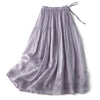 Purple cotton A-line skirt with embroidery and drawstring waist