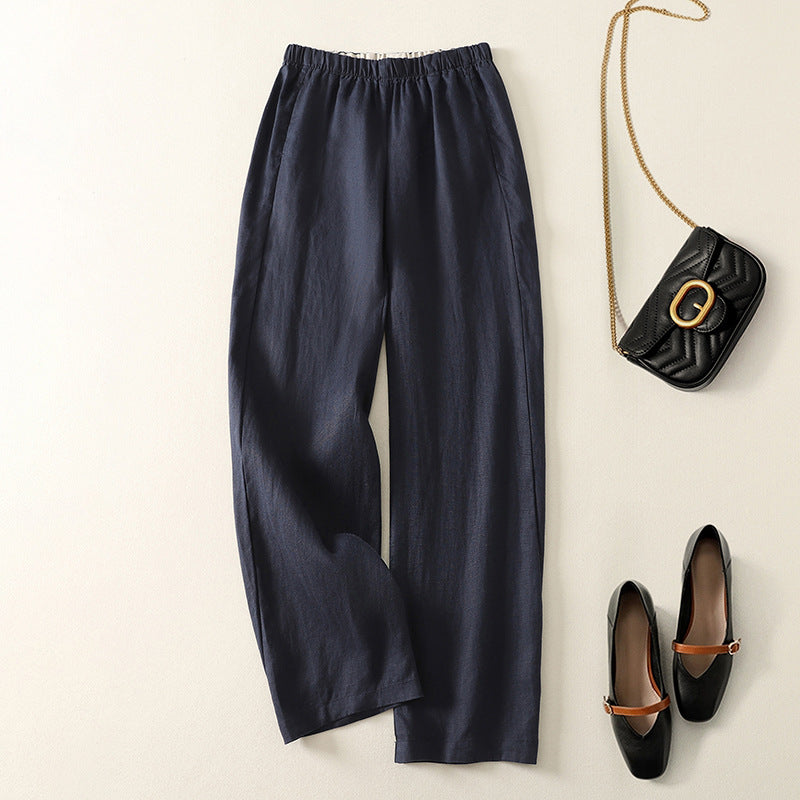 Cotton Linen Wide Leg Pants with Pockets for Women