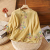 Embroidered Cotton Linen Chinese Frog-Button Shirt
